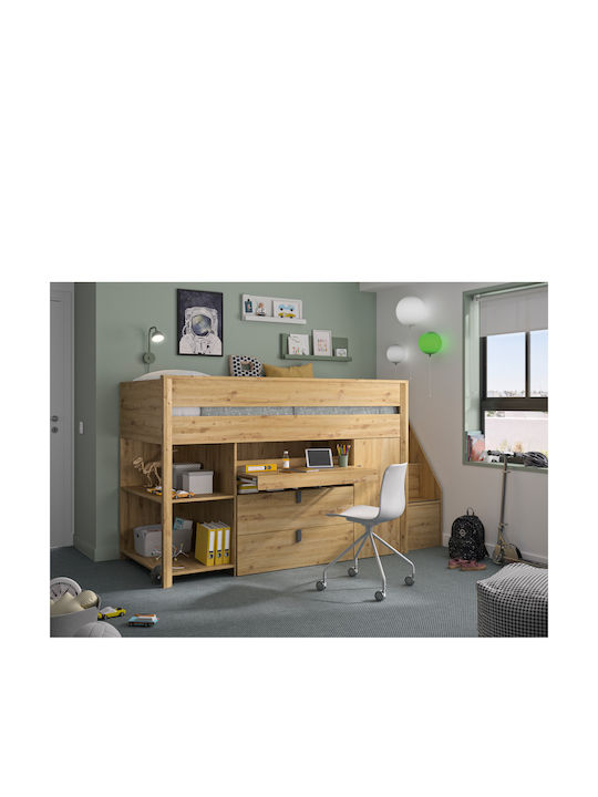 Mael Kinderbett Hochbett Einzeln mit Stauraum & Schreibtisch Braun für Matratze 90x200cm