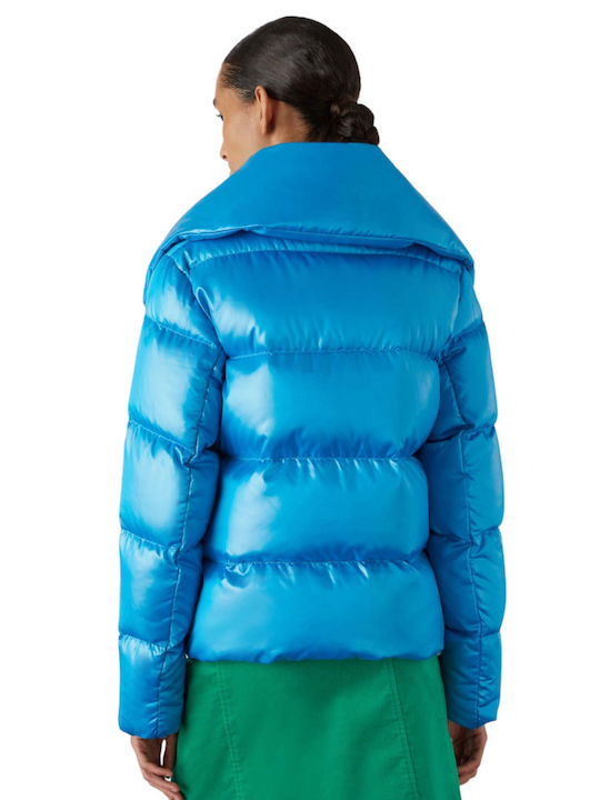 Marella Autore Women's Short Puffer Jacket Waterproof for Winter Blue