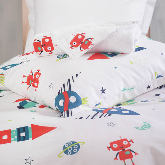 Rythmos Single Kids Sheets Set with Elastic Band Astronio White 105x205cm Rythmos Single Kids Sheets Set with Elastic Band Astronio White 105x205cm