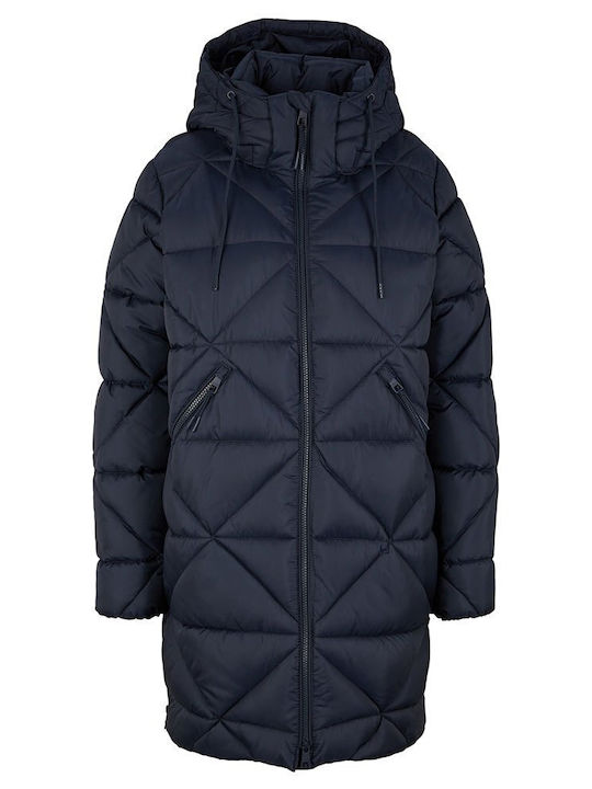 Women's Long Puffer Jacket for Winter with Hood Navy Blue