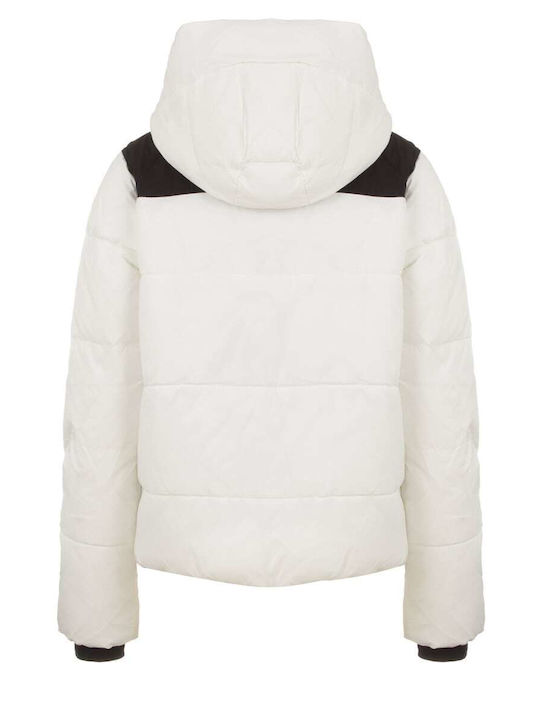 DKNY Women's Short Puffer Jacket for Winter with Hood White