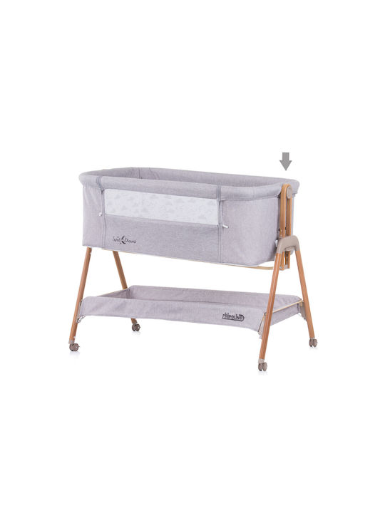 Chipolino Cradle Sweet Dreams with Mattress, Side Opening, and Wheels Grey - Wood