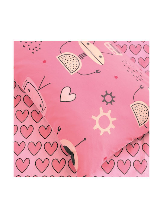 Kocoon Robo Love Set Kids Duvet Cover Single with Pillowcase Cotton Pink 165x245cm
