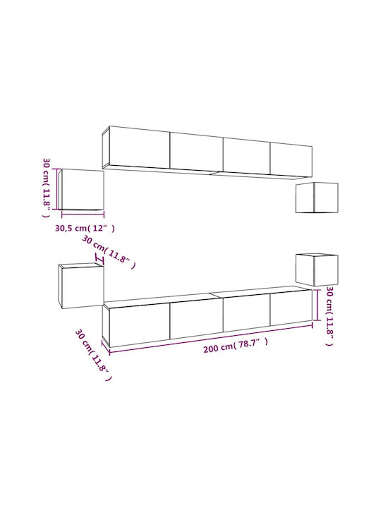 Living Room TV Unit Sonoma Oak 8pcs L100xW30xH30cm