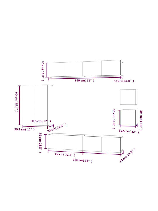 Living Room TV Unit Smoked Oak 8pcs L30.5xW30xH90cm