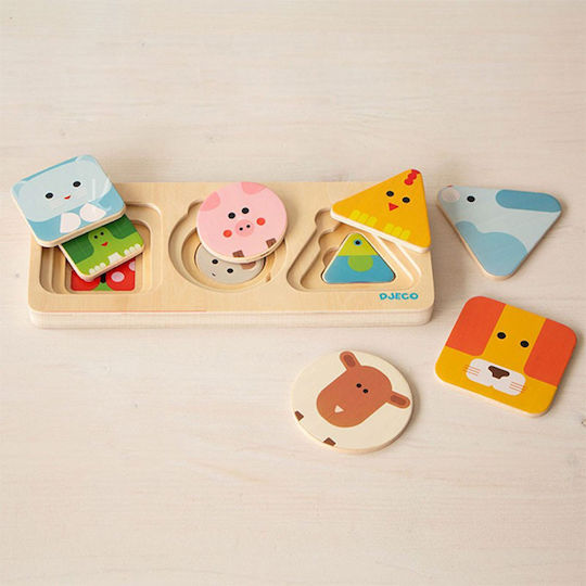 Holz Kinder Steckpuzzle Animabasic für 1+ Jahre 5pcs Djeco