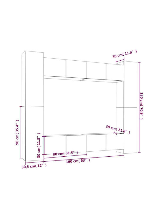 Living Room TV Unit Sonoma Oak 8pcs L80xW30xH30cm