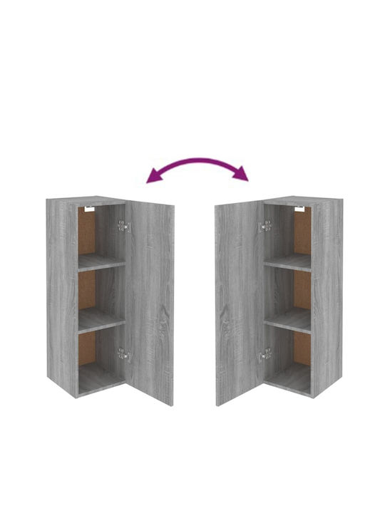 Wall-Mounted Living Room Cabinet with Lighting Grey 30.5x30x90cm