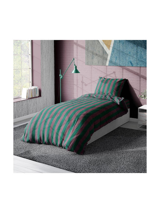 Dimcol Stripes Pillowcase with Envelope Cover 156 Green / Antique Pink 50x70cm.
