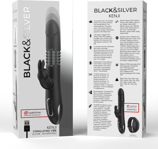 Dream Love Black & Silver Kenji Δονητής Rabbit με Απομακρυσμένο Έλεγχο Stimulating Vibe 24.5cm Black
