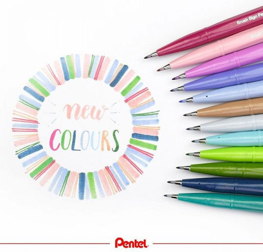 Pentel Brush Sign Pen Μαρκαδόρος Σχεδίου Burgundy 1mm
