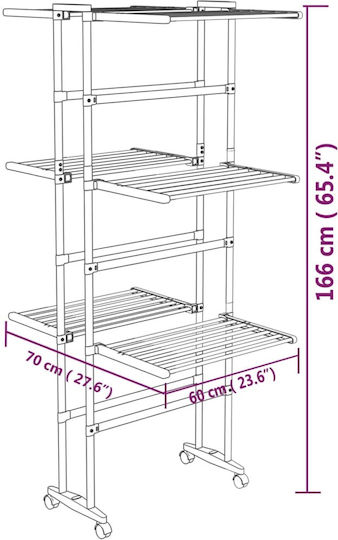 vidaXL Klappbarer Boden-Kleiderständer aus Aluminium mit Rädern 70x60cm