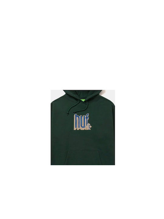 HUF Bookend Herren Sweatshirt mit Kapuze und Taschen Grün