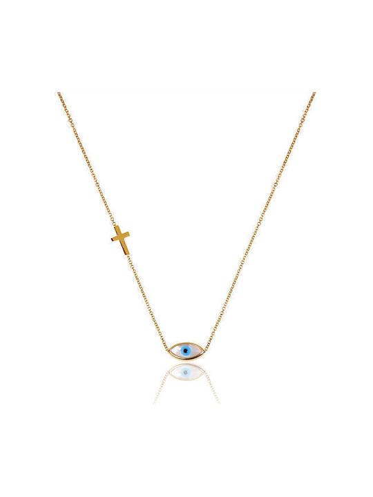 Women's necklace with eye and cross made of Gold plated Silver 925. Chain length 40cm and 2cm Reduction. PNE 2002