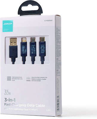 Joyroom Braided USB to Lightning / Type-C / micro USB Cable Μπλε 1.2m (S-1T3015A5)