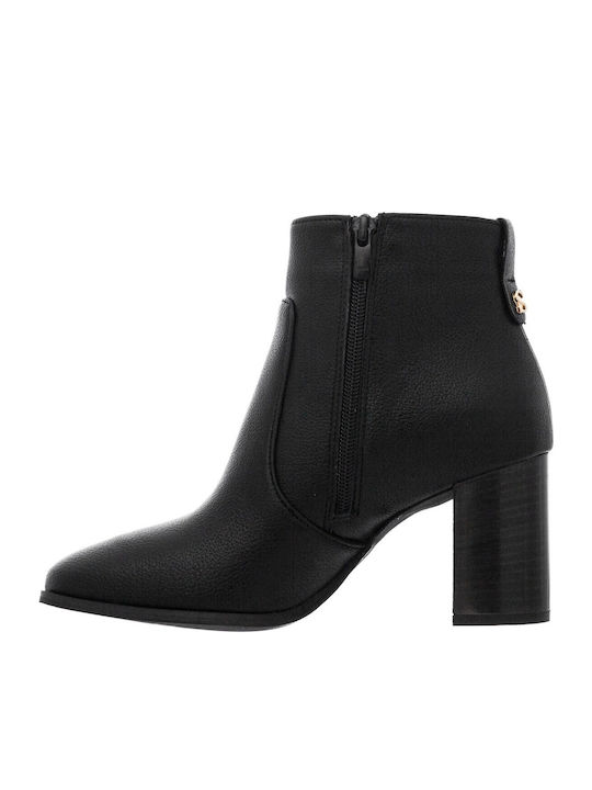 Leather Women's Ankle Boots with High Heel Black