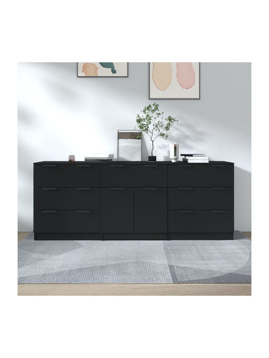 Wooden Buffet with Drawers Black L60xW30xH70cm