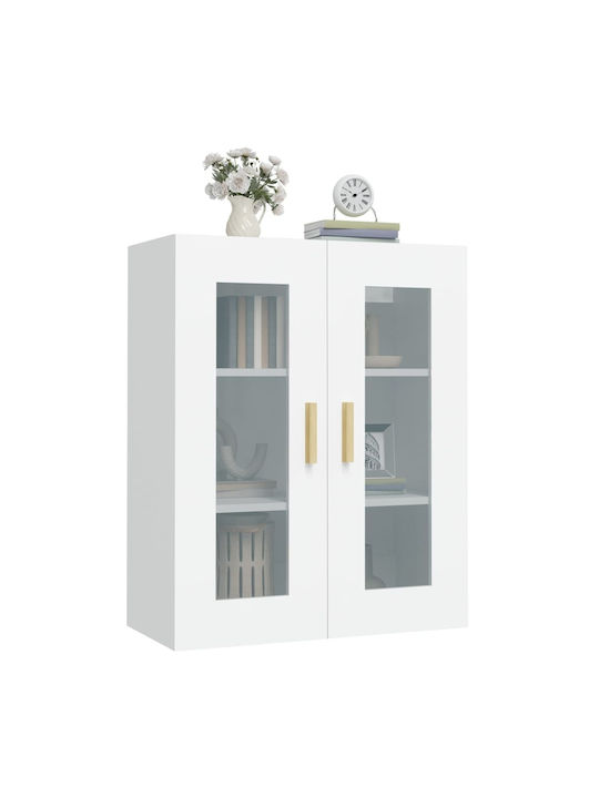 Wall Living Room Display Cabinet made of Particleboard with Glass White 69.5x34x90cm