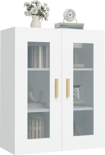 Wall Living Room Display Cabinet made of Particleboard with Glass White 69.5x34x90cm