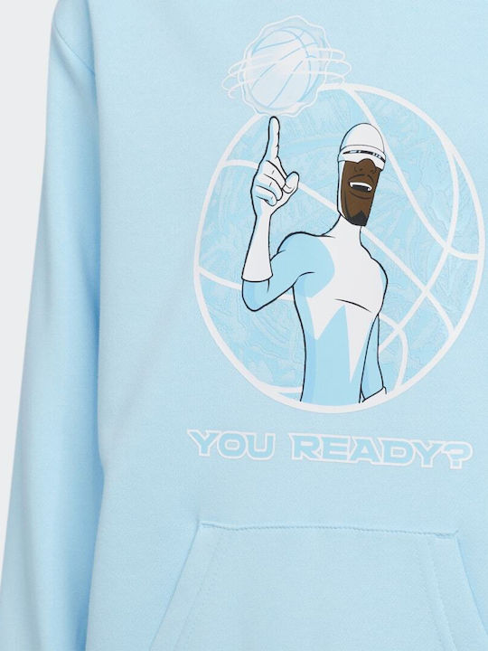 adidas Fleece Kids Sweatshirt with Hood and Pockets Blue Frozone