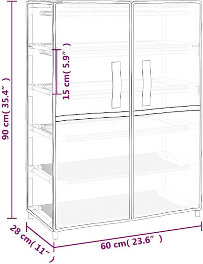 Fabric Shoe Organizer with 4 Shelves Gray 60x28x90cm