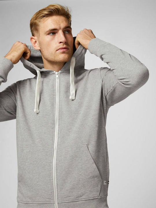 Projekt Produkt Men's Sweatshirt Jacket with Hood and Pockets Light Grey Melange