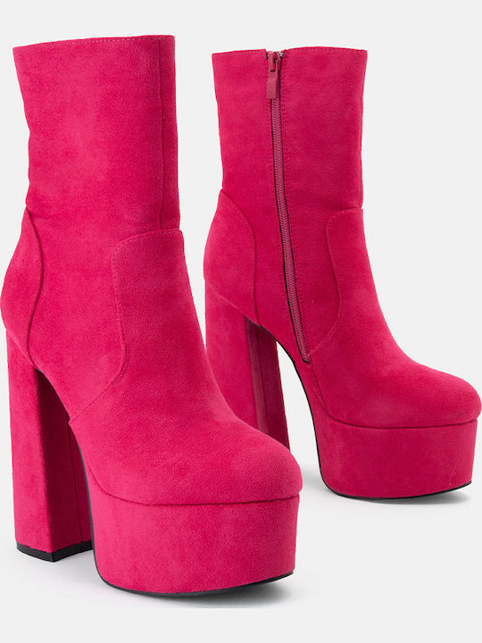Ghete dama de catifea cu platforme pentru femei cu toc Fuchsia X23-223-Y7028-Fuchsia