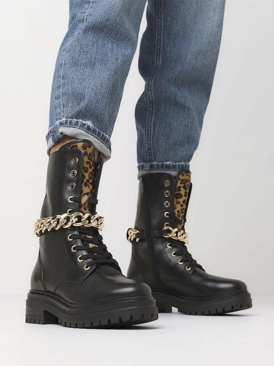 Leder Stiefeletten Damen Schwarz