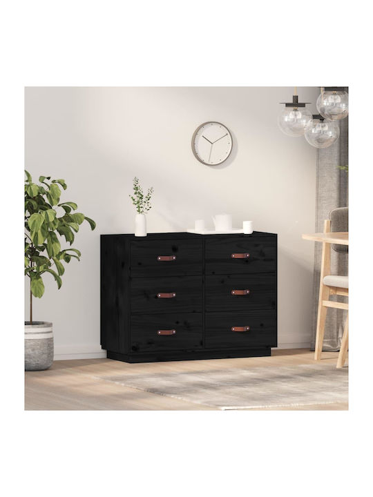 Chest of Drawers of Solid Wood with 6 Drawers Μαύρη 100x40x75cm