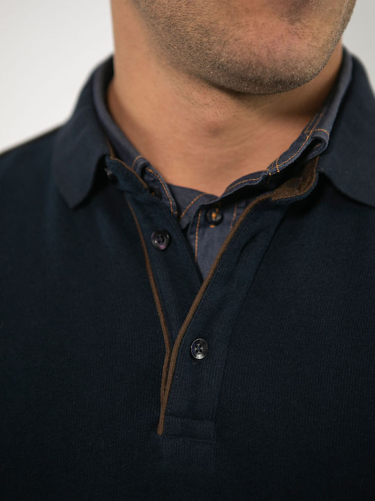 Herrenblusen Polo T-Shirt Marineblau/Braun