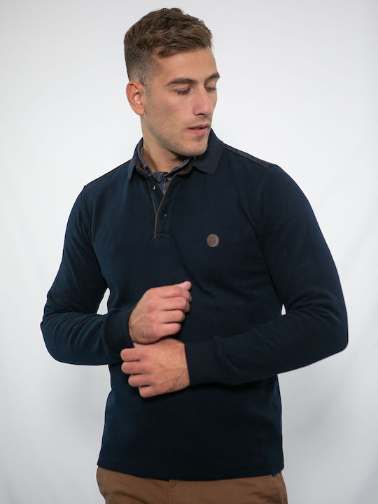 Herrenblusen Polo T-Shirt Marineblau/Braun
