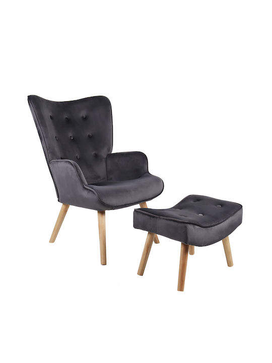 Anidori Bergère cu Puf Catifelat Gri 96x69x73cm