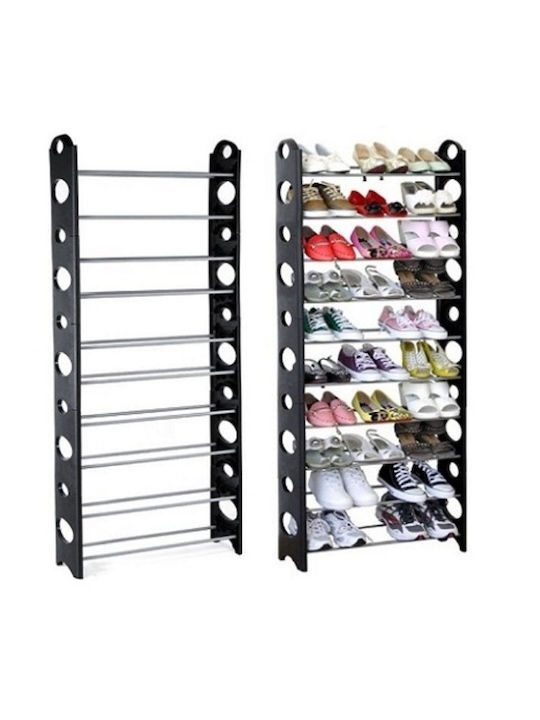 Metallic Shoe Organizer with 10 Shelves Black 65x26x156cm