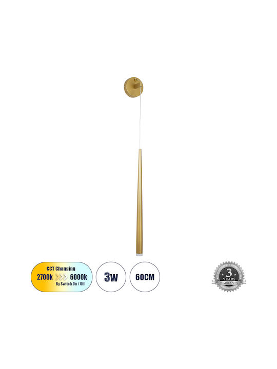 GloboStar Tears Modern Lamp Wall with Integrated LED and Adjustable White Light Gold 3.2x51.5cm