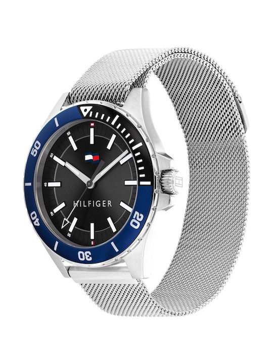 Tommy Hilfiger Ανδρικό Ρολόι 44mm Χρονογράφος Μπαταρίας με Ασημί Ατσάλινο Μπρασελέ