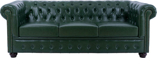 Chesterfield Cu trei locuri Canapea Piele ecologică Verde 200x90x73cm.