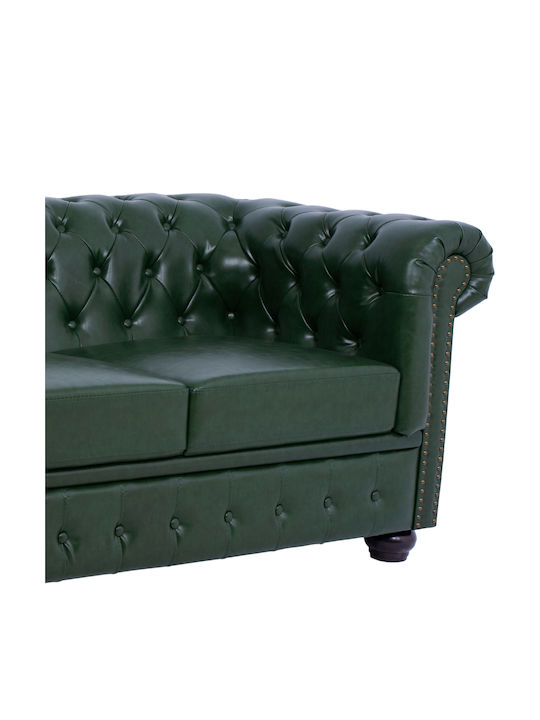 Chesterfield Триместен Диван Изкуствена кожа Зелен 200x90x73см.