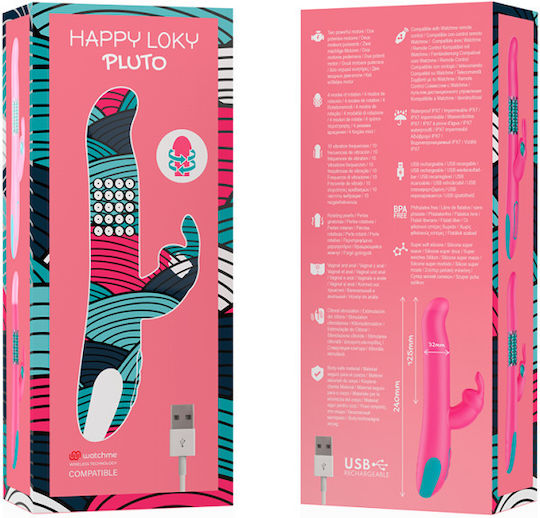 Dream Love Happy Loky Pluto Δονητής Rabbit με Απομακρυσμένο Έλεγχο Rabbit Vibrator & Rotator 24cm Fuchsia