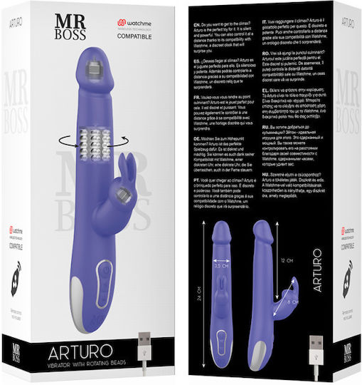 Fun Factory Mr Boss Arturo Δονητής Rabbit με Απομακρυσμένο Έλεγχο Vibrator With Rotating Beads 24cm Blue