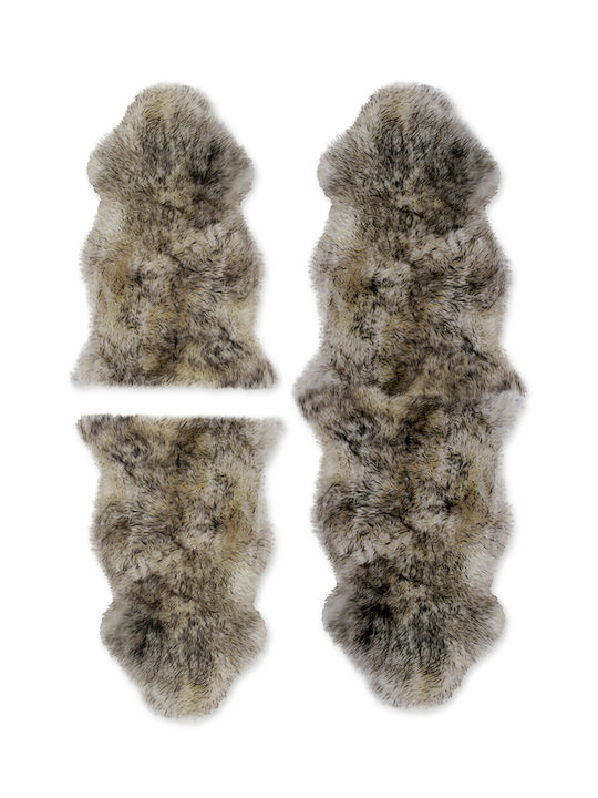 Tapicap Sheepskin Set Shaggy Covoare pentru dormitor Din lână Gri 3buc