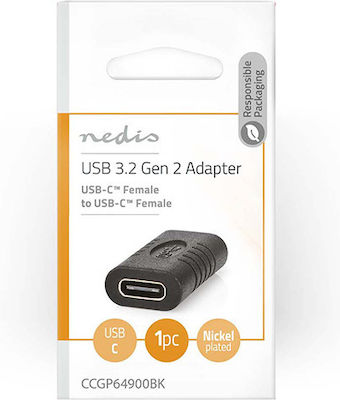 Nedis CCGP64900BK Konverter USB-C weiblich zu USB-C weiblich Schwarz