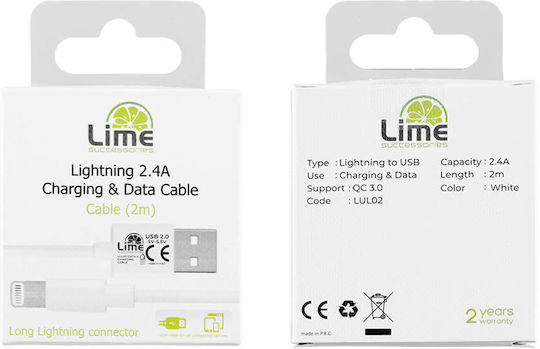 Lime USB to Lightning Cable Λευκό 2m