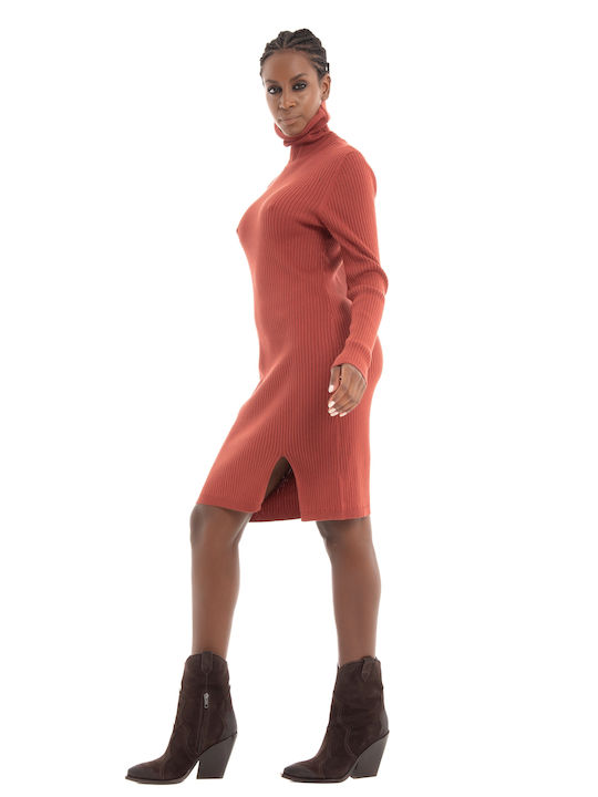 Only Frida Mini Dress Knitted Turtleneck Brick