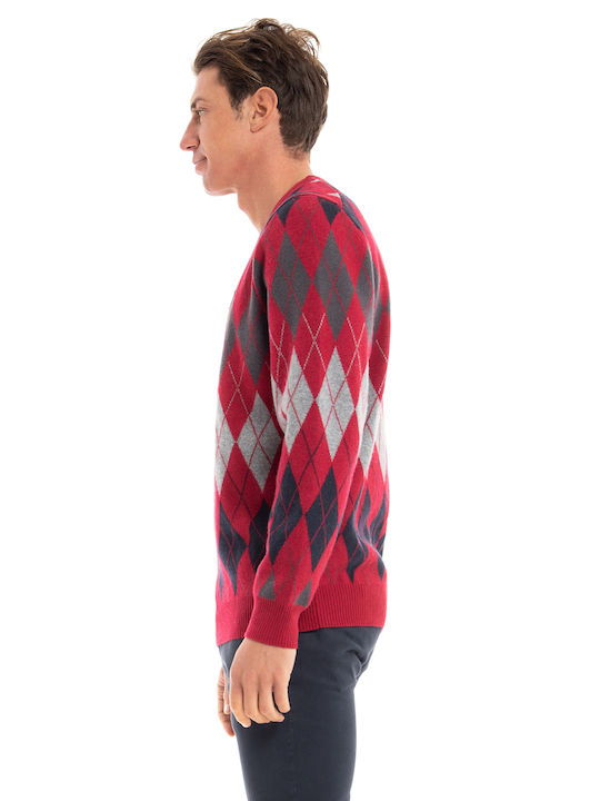 Lyle and Scott British Argyle Men's Long Sleeve Sweater Red