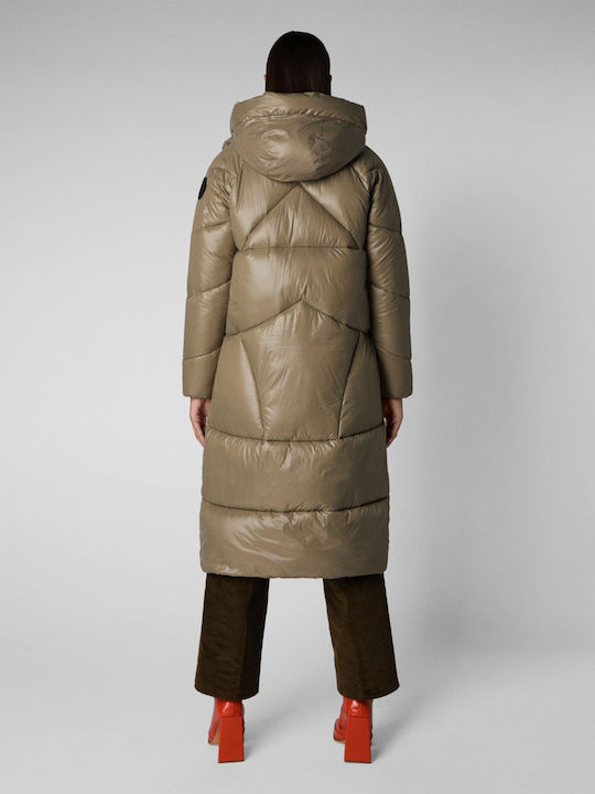 Hilla Women's Long Puffer Jacket for Winter with Hood Elephant Grey