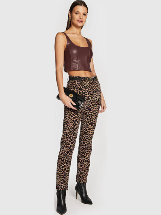 Women's Crop Top Leather Sleeveless Burgundy