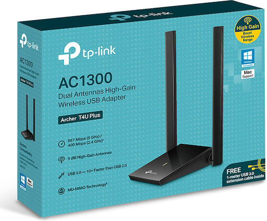 TP-LINK Archer T4U Plus v4 Безжичен USB Мрежов Адаптер 1300Mbps