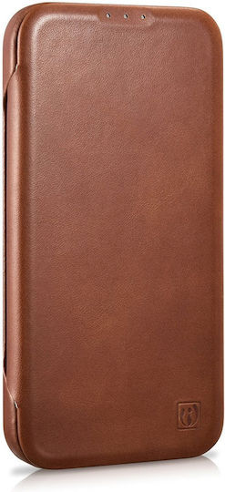 iCarer CE Oil Wax Premium Leather Folio Book Leather Brown (iPhone 14 Plus)