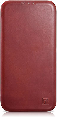 iCarer CE Oil Wax Premium Leather Folio Leather Book Red (iPhone 14 Pro Max)