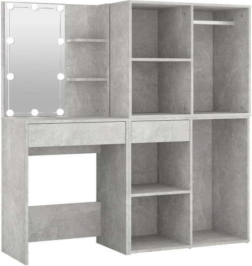 Bodenstehende Schminktisch Schlafzimmer Holz Grau Beton mit Spiegel 60x40x140cm